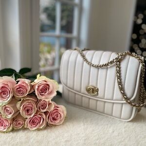 COACH Elegant Napa Leather Madison White Quilted Pillow Chain Bag
